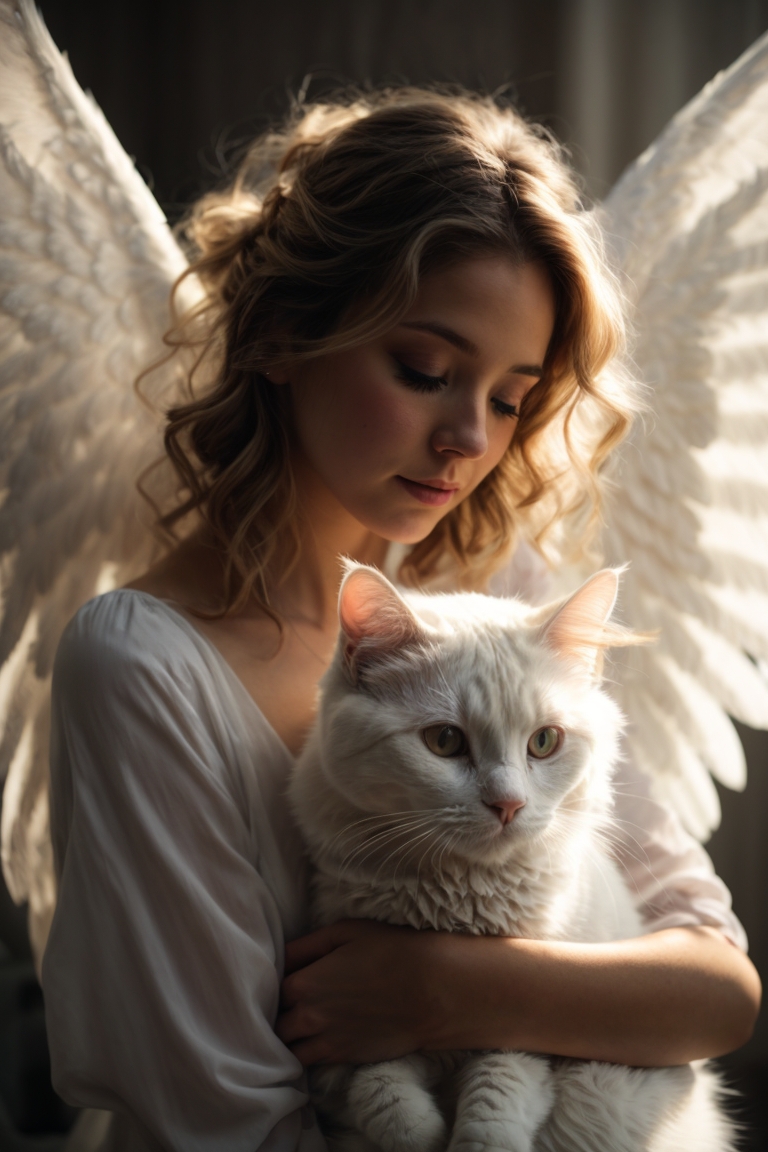 Default_a_white_cat_hugs_a_woman_the_woman_has_angel_wings_on_3